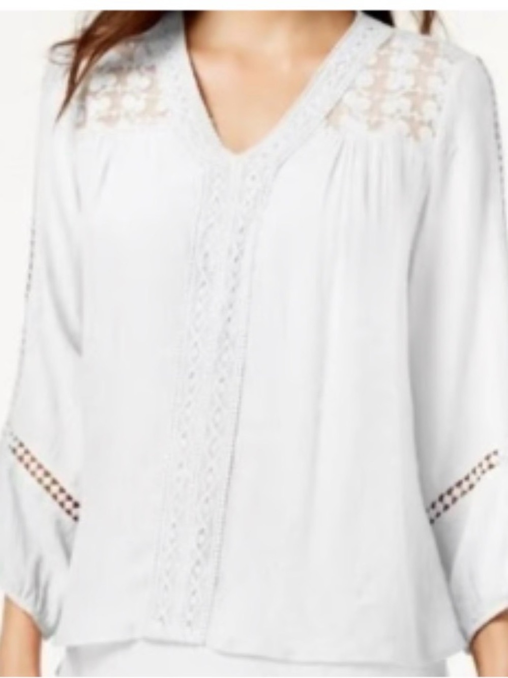 Style & Co. White Crochet-Trim V-Neck Peasant Blouse